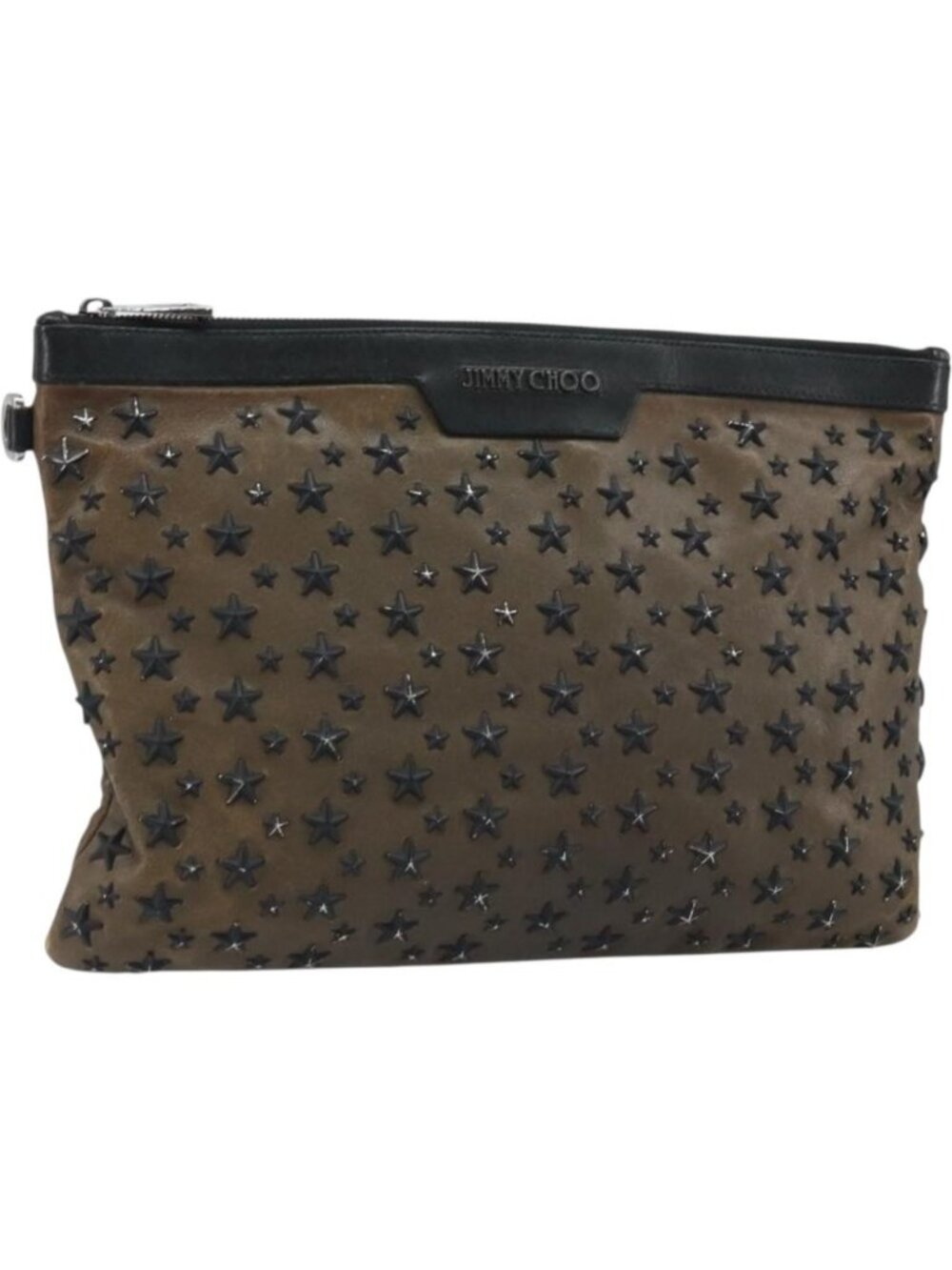 Jimmy Choo Clutch Bag Leather Brown Silver